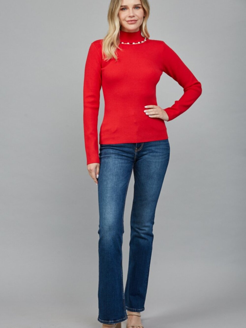 NWT Fate Pearl Trim Red Turtleneck Sweater